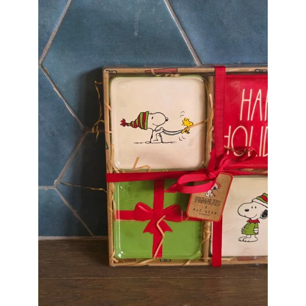 Rae Dunn X Peanuts Snoopy Christmas Holiday Coasters NEW IN BOX